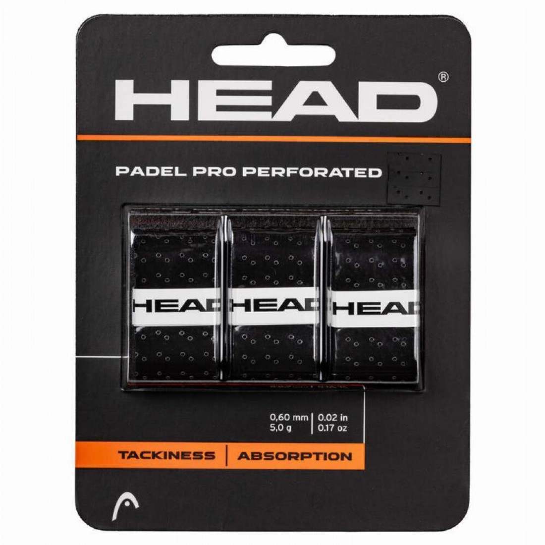Head Padel Pro Perforated Black Overgrips, 3 Units