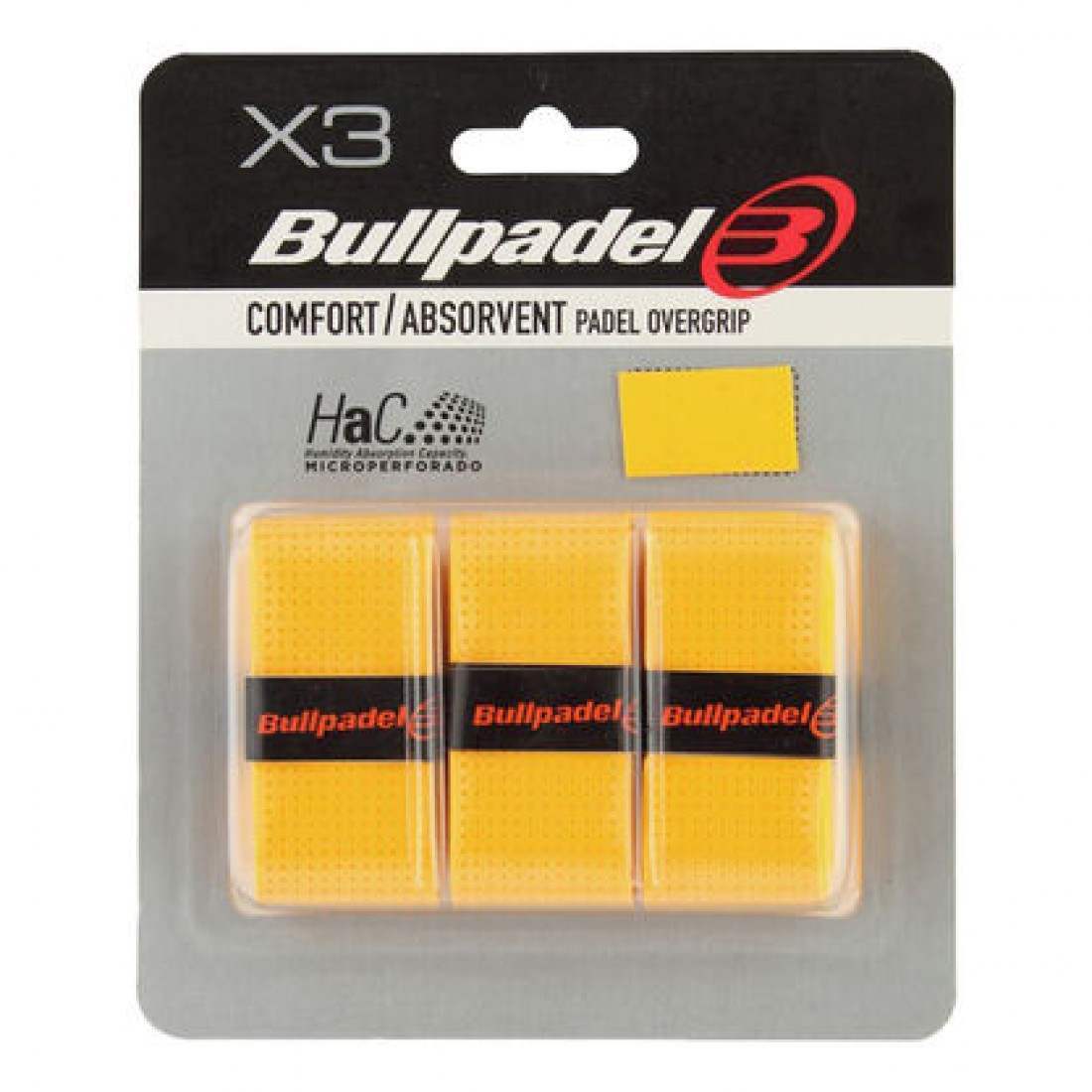 Bullpadel Blister Pack of 3 Overgrips GB1201 Comfort Perforated Yellow