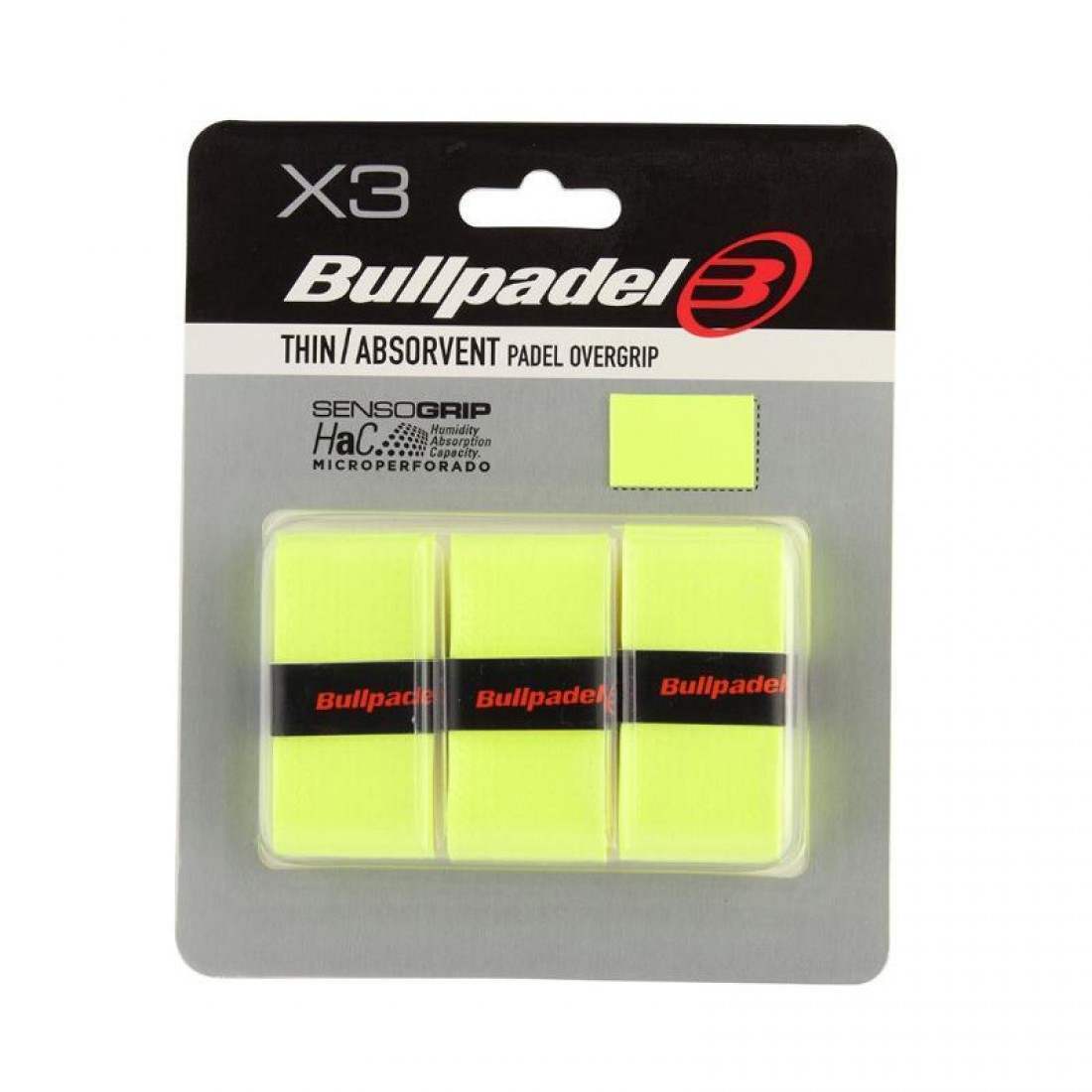 Bullpadel Blister Pack of 3 Overgrips GB1705 Senso Perforated Yellow Sulfur Fluorescent