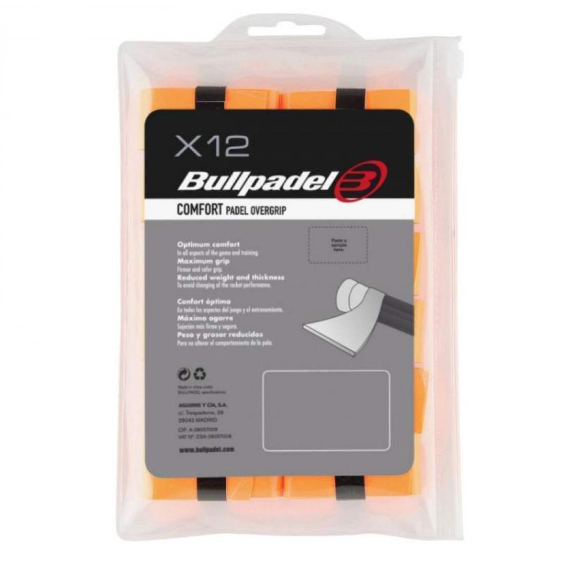 Bullpadel Fluorescent Orange Overgrips, 12 Units