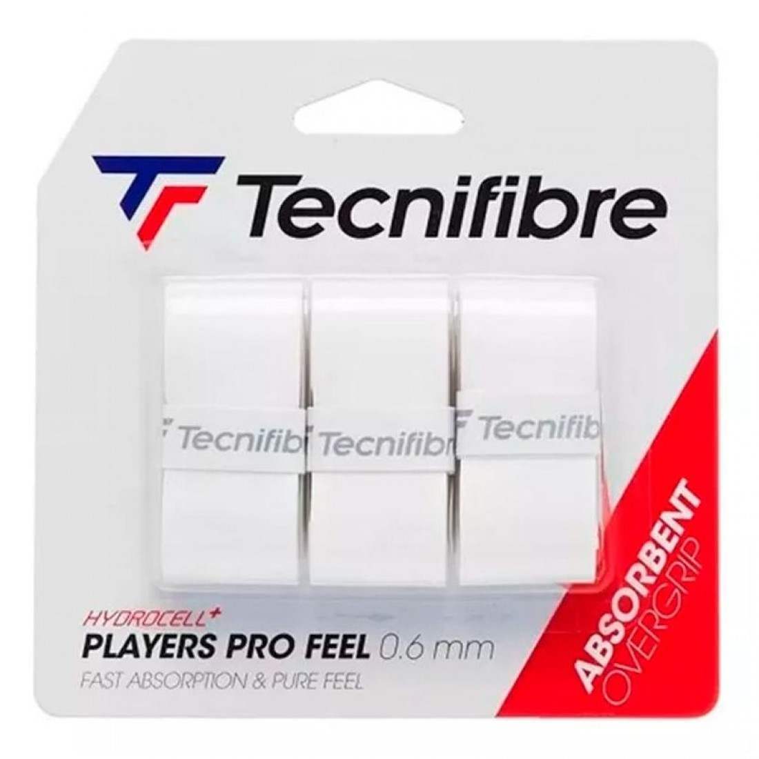 Tecnifibre Players Pro Feel Overgrips, White, 3 Units